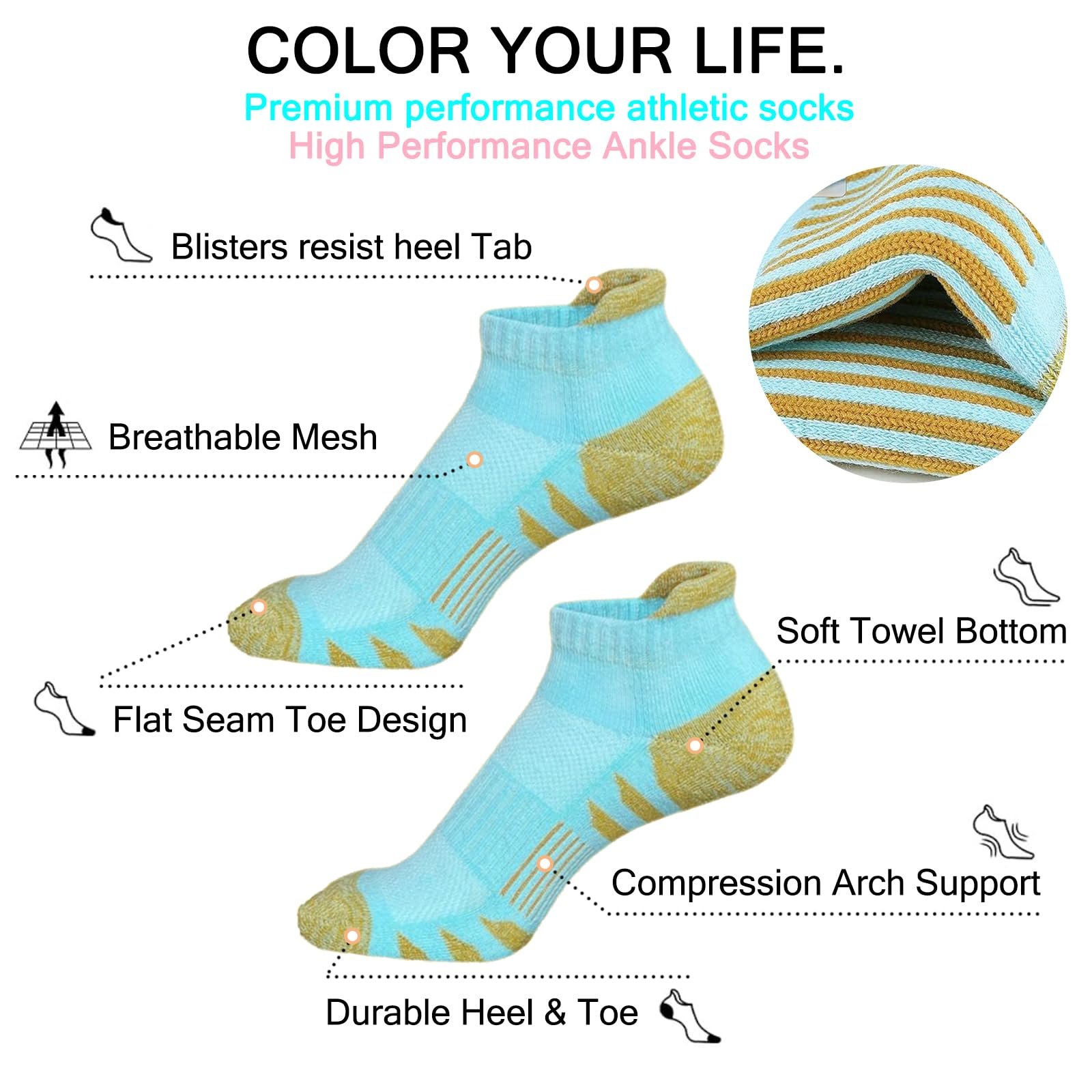 Носки Trainer Хлопковые Спортивные Женские Короткие Носки для бега с подкладкой, 10 пар, фото №3