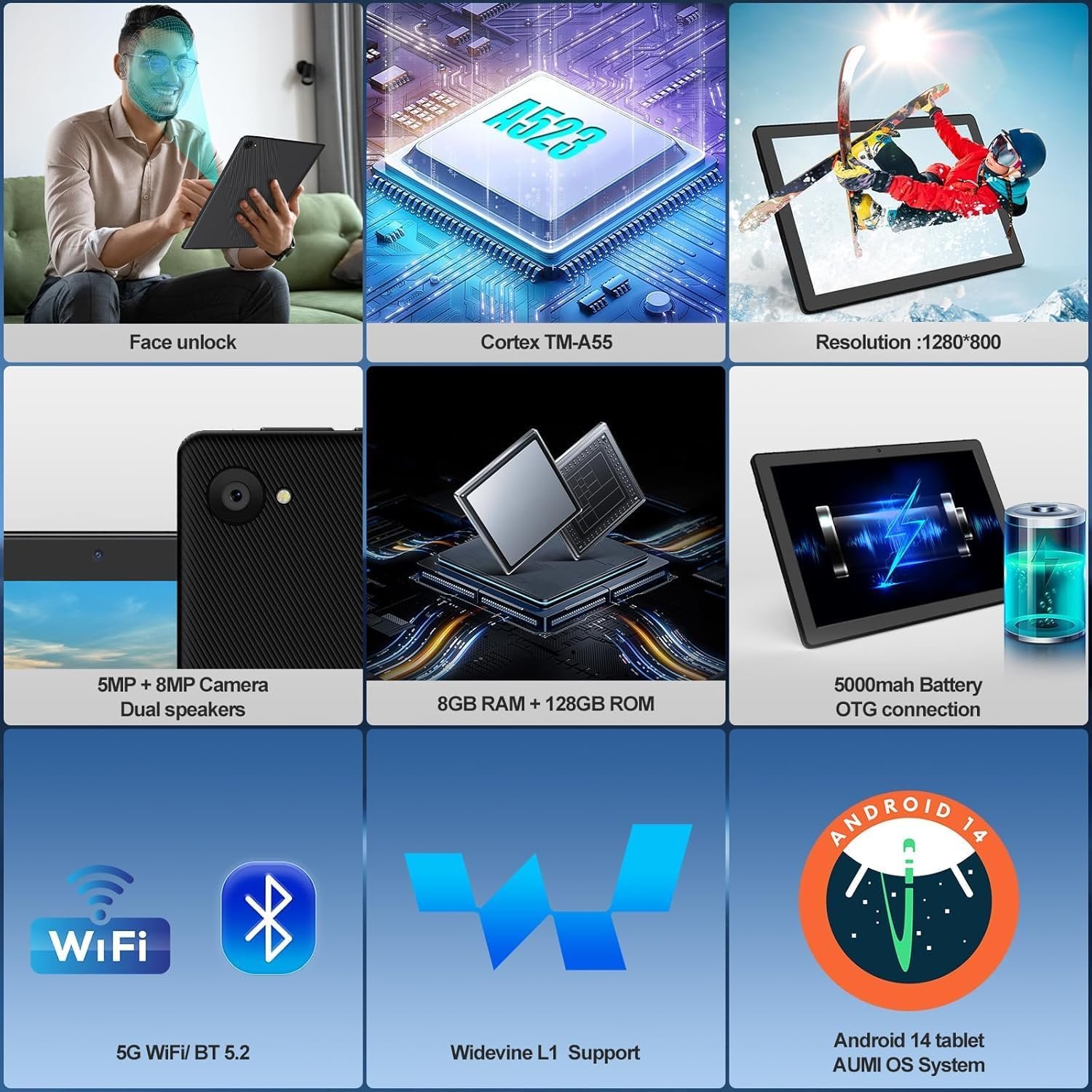 Планшет 10.1" AUMI C11 (3+5)/64Gb 8 ядер Android 14 5000 mAh Черный, фото №2 Планшет 10.1" AUMI C11 (3+5)/64Gb 8 ядер Android 14 5000 mAh Черный, фото №2