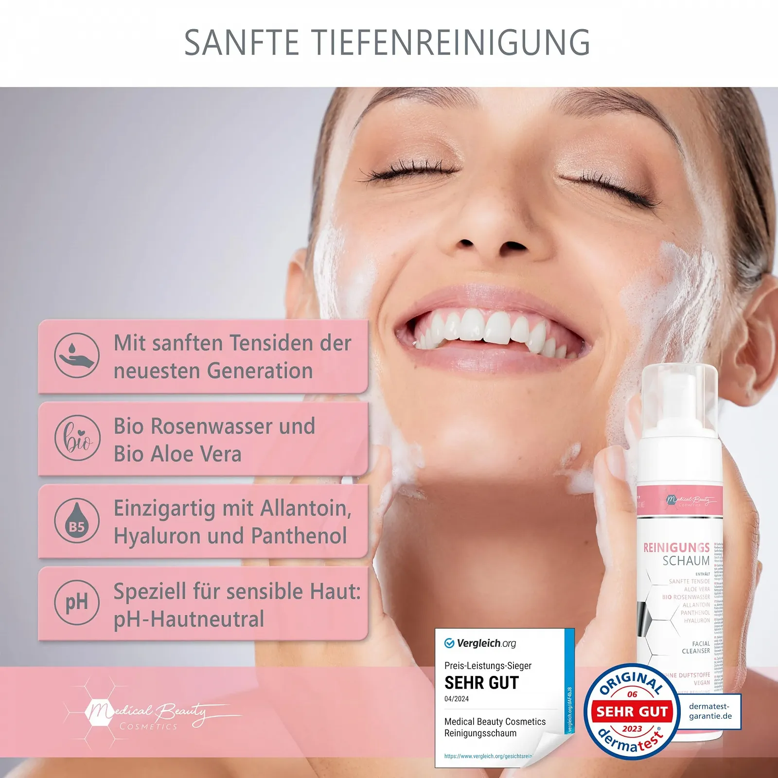 Пінка для вмивання 200 мл з гіалуроном, органічною трояндовою водою, органічним алое вера глибоке очищення пор, фото №2 Пінка для вмивання 200 мл з гіалуроном, органічною трояндовою водою, органічним алое вера глибоке очищення пор, фото №2