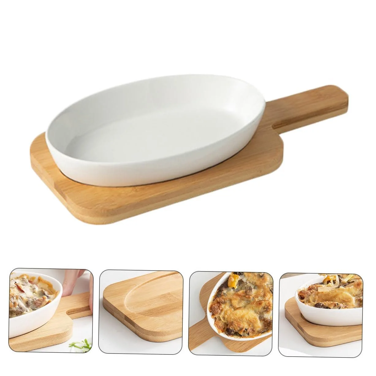 Форма для запекания керамическая овальная с деревянной подставкой, фото №6 Форма для запекания керамическая овальная с деревянной подставкой, фото №6