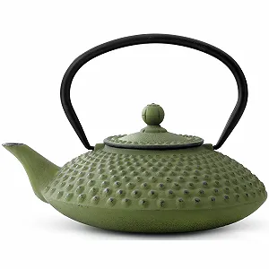 Чайник-заварник Чавунний Asian Зелений 1.25 літра з ручкою, фільтром з нержавіючої сталі для розсипного чаю, підставками та чайними чашками (6 чашок) synthetic.ua - Фото 1