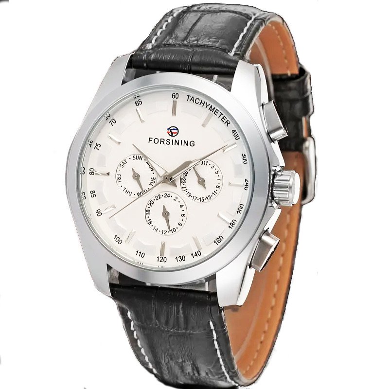 Годинник Forsining 6625 Silver-White Leather, фото №1