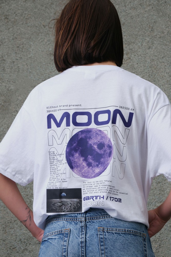 Оверсайз футболка з принтом Without moon white, фото №4