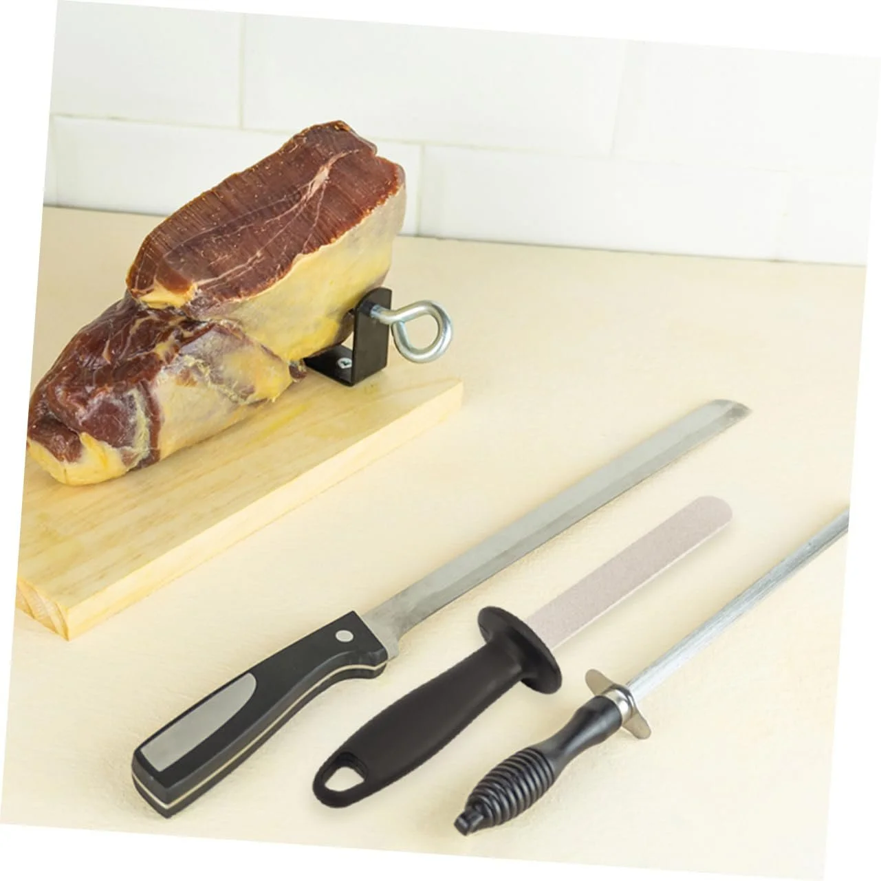 Точило мусат двухстороннее для кухонных ножей и ножниц с кольцом для подвешивания, фото №4