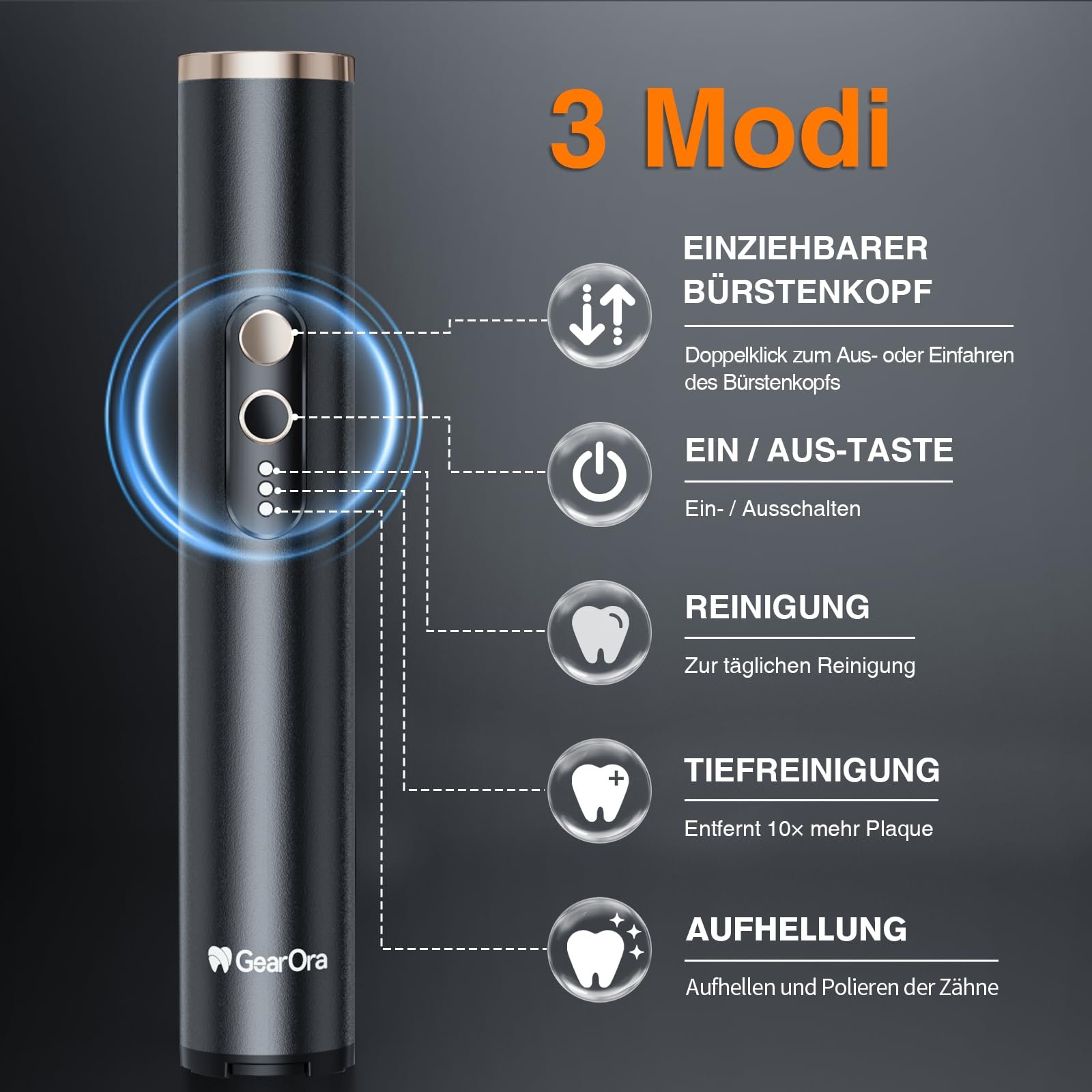 Електрична зубна щітка з UVC-стерилізацією та антибактеріальними щетинками з графену Чорна, фото №4