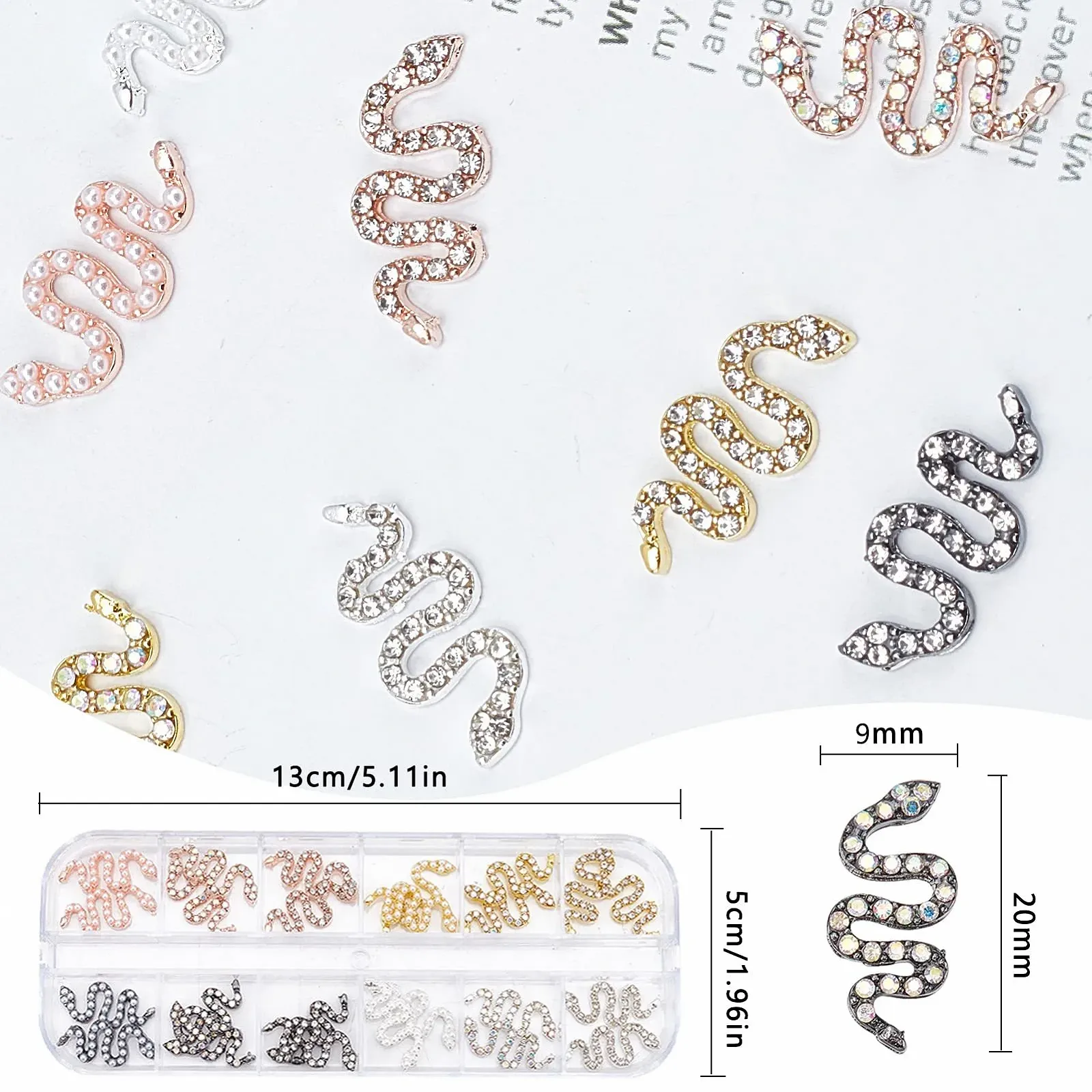 Стрази для нігтів Змія NICENEEDED 3D Хвиляста Змія з повними діамантовими намистинами Рожеве золото та срібло, фото №2