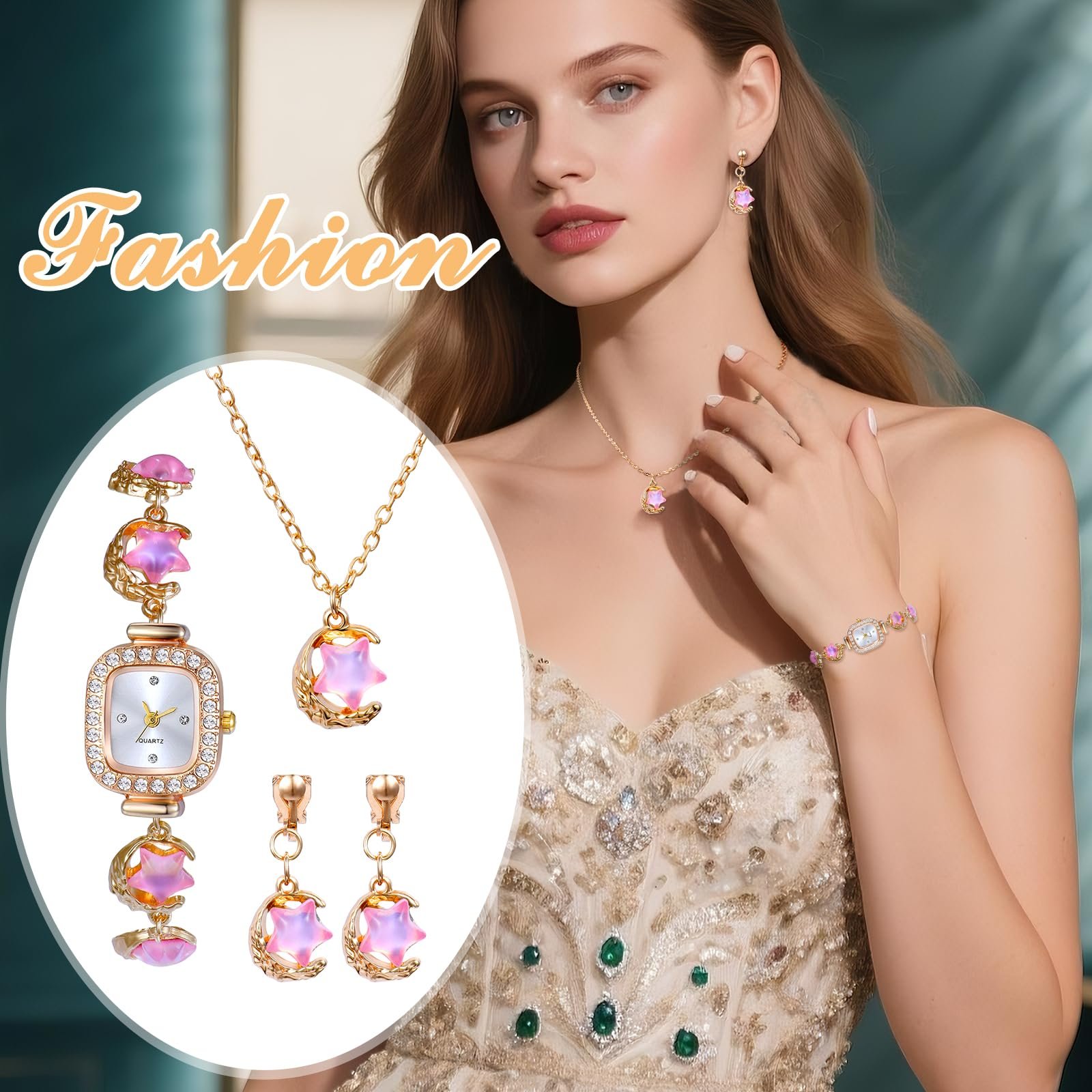 Годинник жіночий прямокутний JewelryWe Набір, фото №6