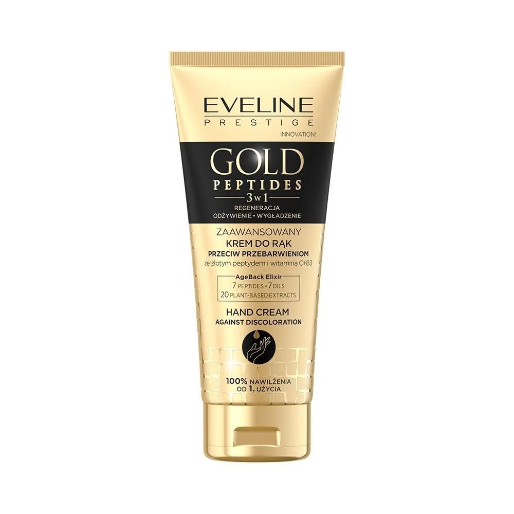 Крем для рук Eveline Cosmetics Gold Peptides Золоті Пептиди Відновлююча формула Вітамін С та Ніацинамід 24K Золото, фото №1