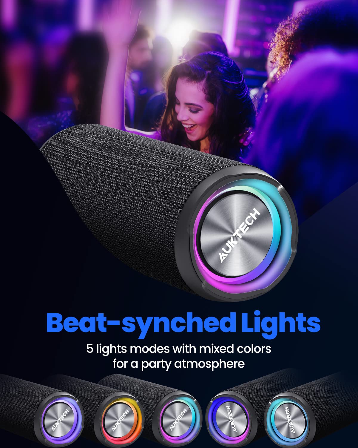 Портативна колонка AUKTECH Bluetooth Music Box 24 Вт LED 20 годин IPX7 для телефону/ПК, фото №5