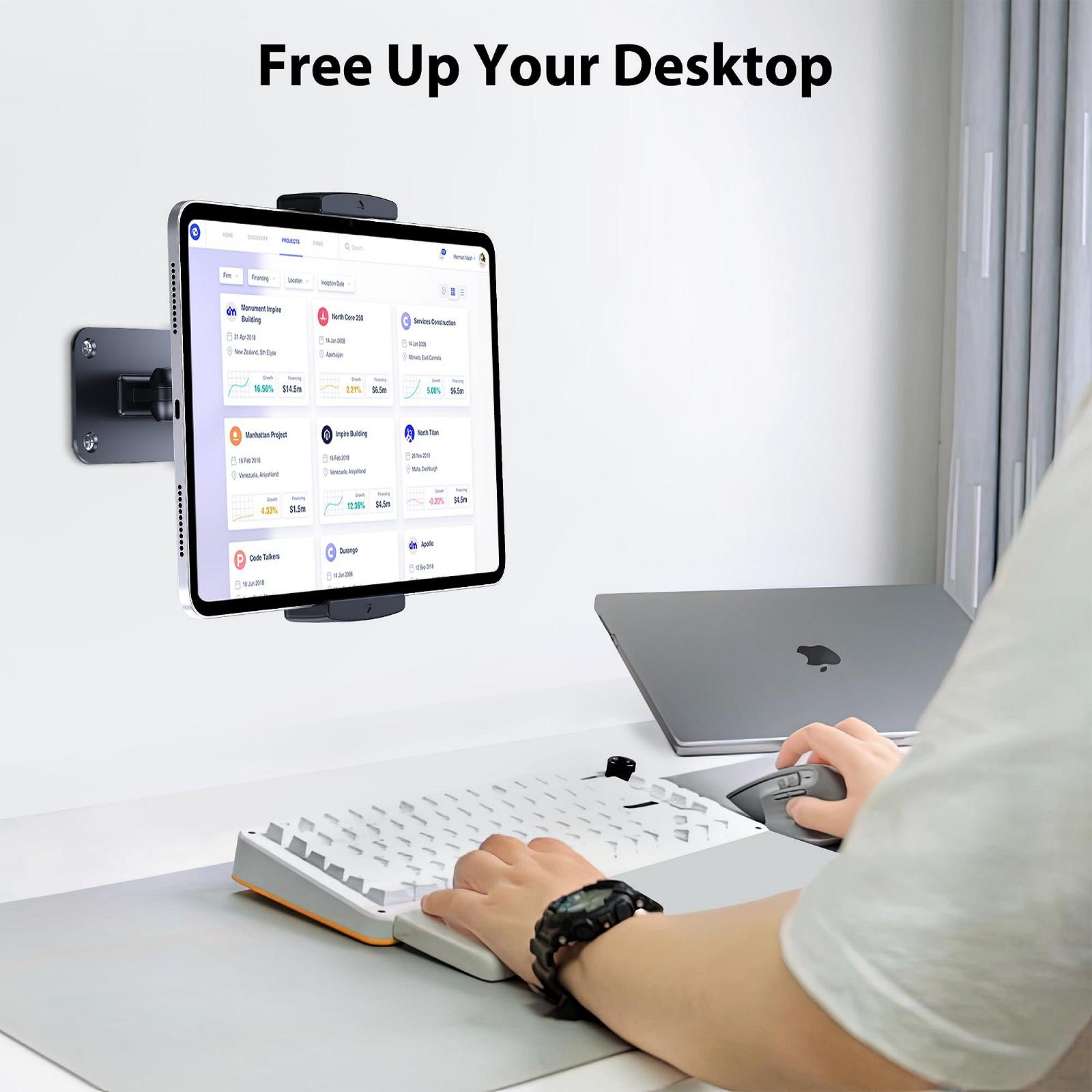 Настінне кріплення для планшета CreaDream, регулювання 360 для настінної підставки для iPad з металевою основою, сумісне з iPad Pro, Mini, Air, телефонами, усіма пристроями 4,7-13 дюймів, фото №4