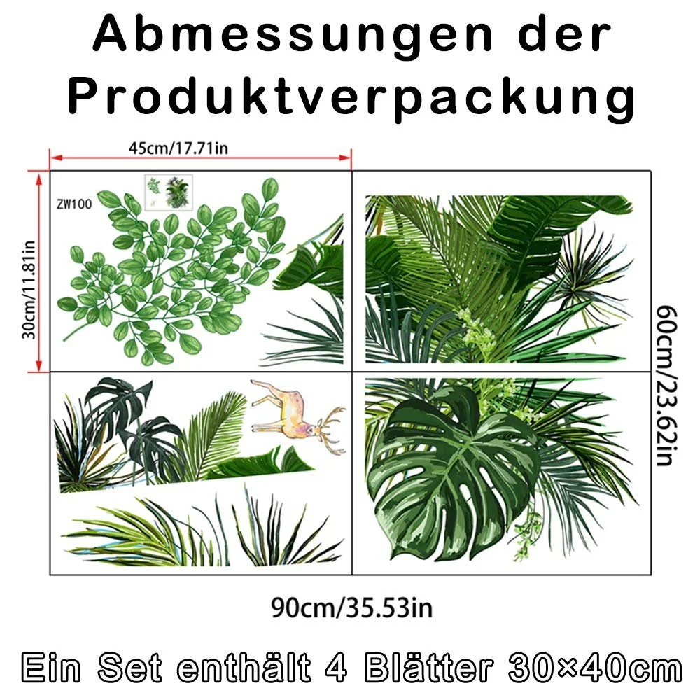 Наклейка на стіну Тропічне листя DIY 60 x 90 см 4 штуки Зелений, фото №8