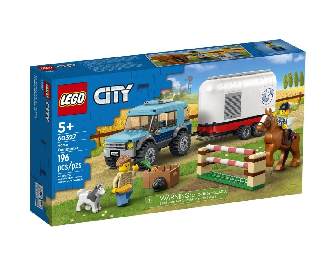 Конструктор LEGO City 60327 Horse Transporter Игровой набор для детей с игрушечным внедорожником, прицепом для лошади, препятствиями, 2 минифигурками, лошадь с седлом и фигурка собаки, 196 деталей, 5+, фото №1