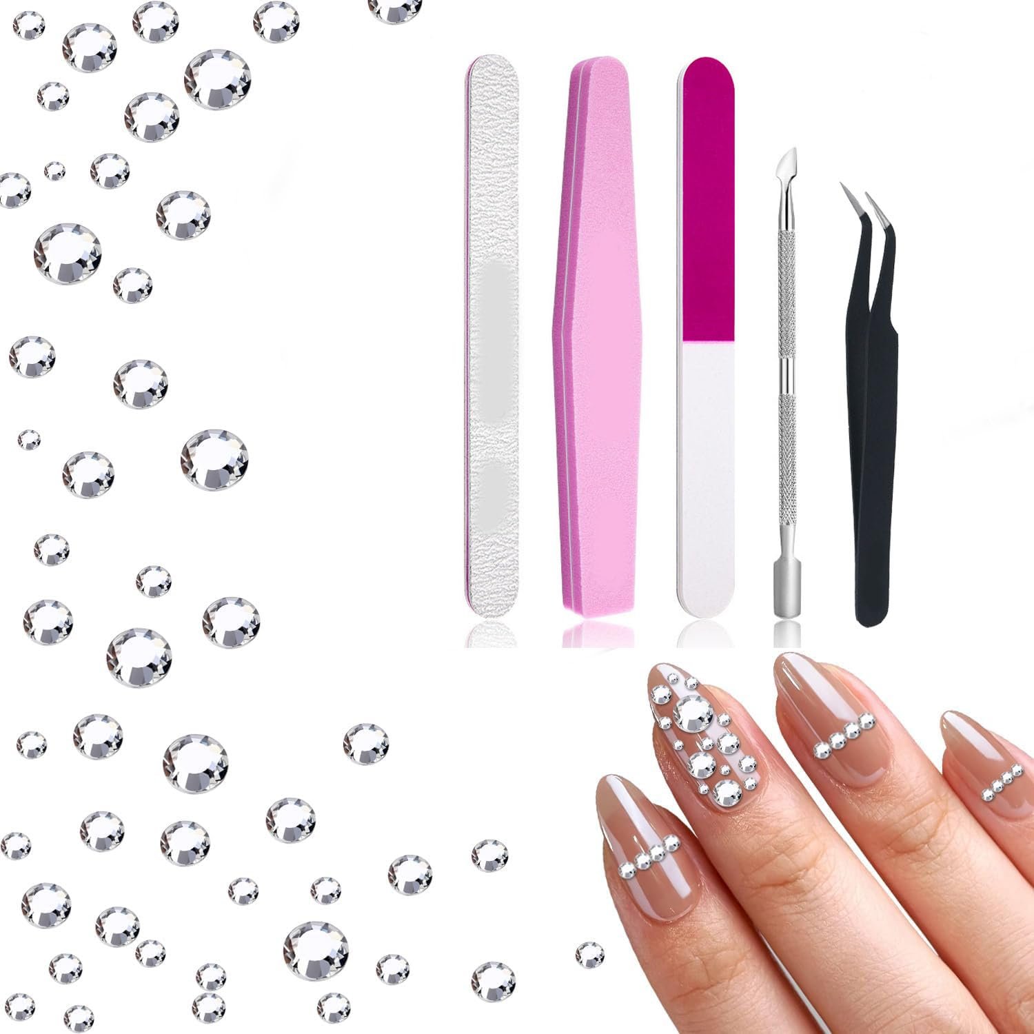 Стразы для ногтей 5760 шт., блестящие камни для ногтей, бисер для ногтей со стразами с пинцетом для DIY украшений для маскарадных платьев, включает 5 инструментов для маникюра, фото №1