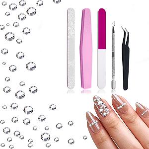 Стразы для ногтей 5760 шт., блестящие камни для ногтей, бисер для ногтей со стразами с пинцетом для DIY украшений для маскарадных платьев, включает 5 инструментов для маникюра - Фото 1