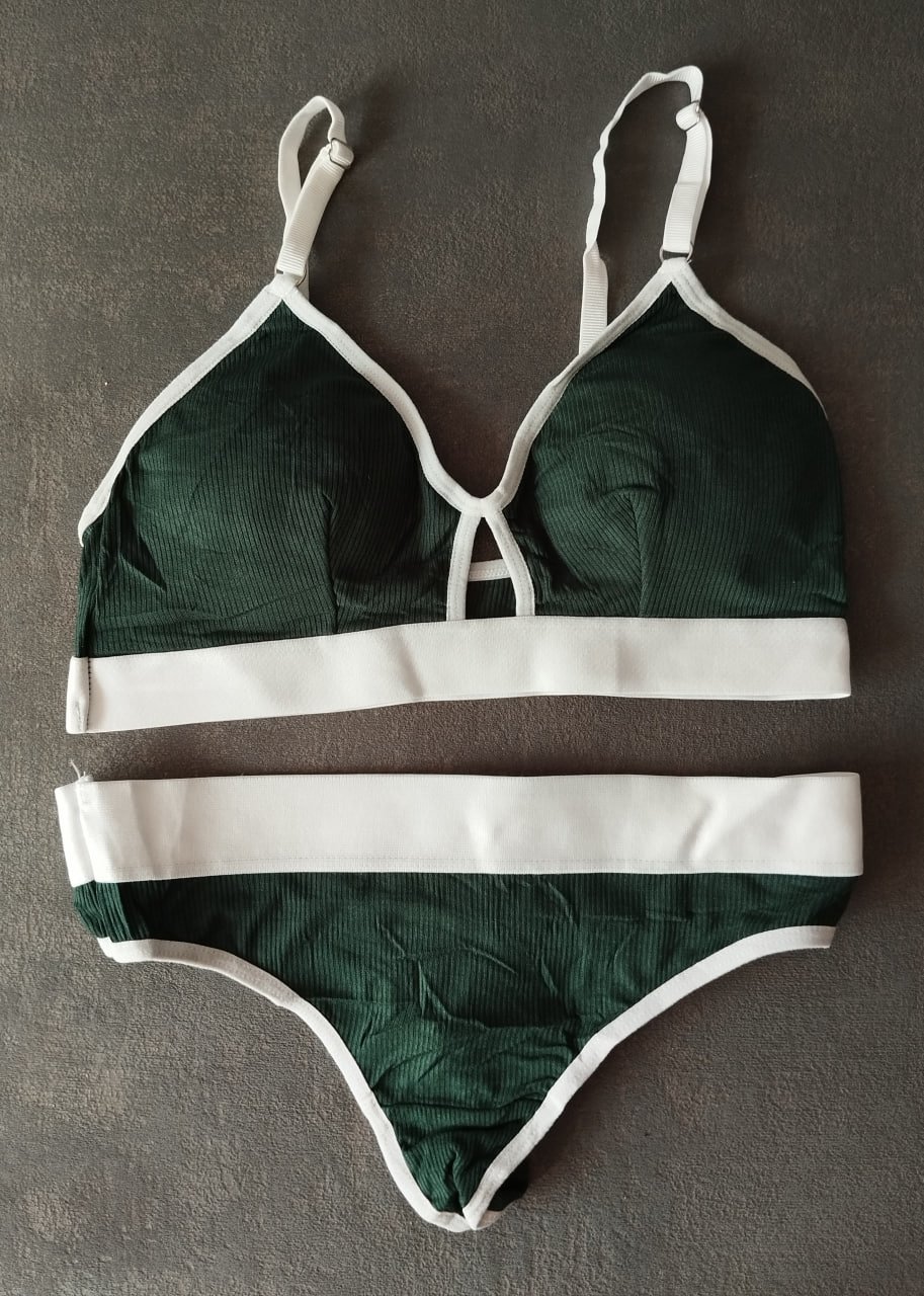 Бавовняний зелений жіночий комплект рубчик, фото №1