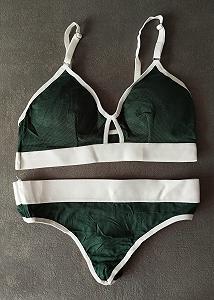 Хлопковый зеленый женский комплект рубчик - Фото 1