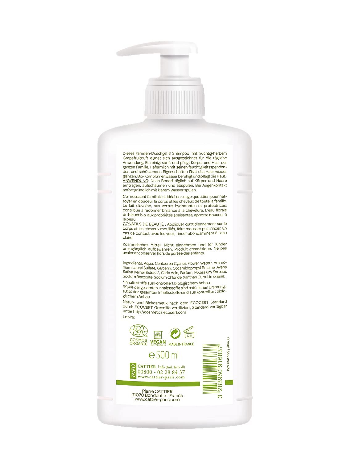 Гель для душа и шампунь Cattier Grapefruit Family Натуральная косметика 500 мл (Упаковка из 2 шт), фото №1