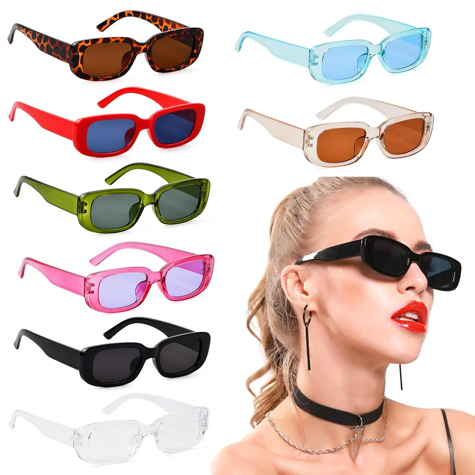 Сонцезахисні окуляри Ehuihuan Ретро Прямокутні Набір 8 штук Різнокольорові, фото №2 Сонцезахисні окуляри Ehuihuan Ретро Прямокутні Набір 8 штук Різнокольорові, фото №2