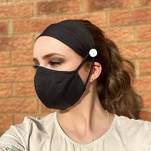 Повязка на голову широкая с пуговицами IYOU Спортивная для йоги Черный (Набор из 4 штук) synthetic.ua - Фото 1