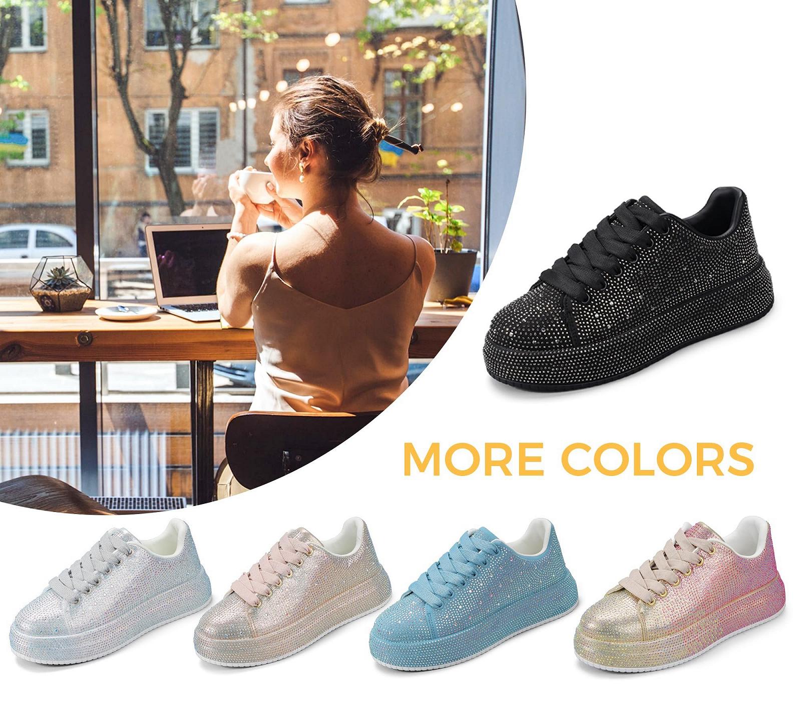 Кросівки LUCKY STEP Rhinestone для жінок, платформа, блискучі, тенісні туфлі, модні весільні кросівки для прогулянок, фото №9