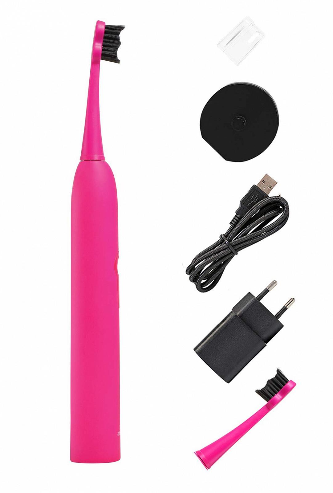 Електрична зубна щітка Megasmile Sonic Black Whitening II 4 режими, технологія ACP з активованим вугіллям Рожева, фото №3