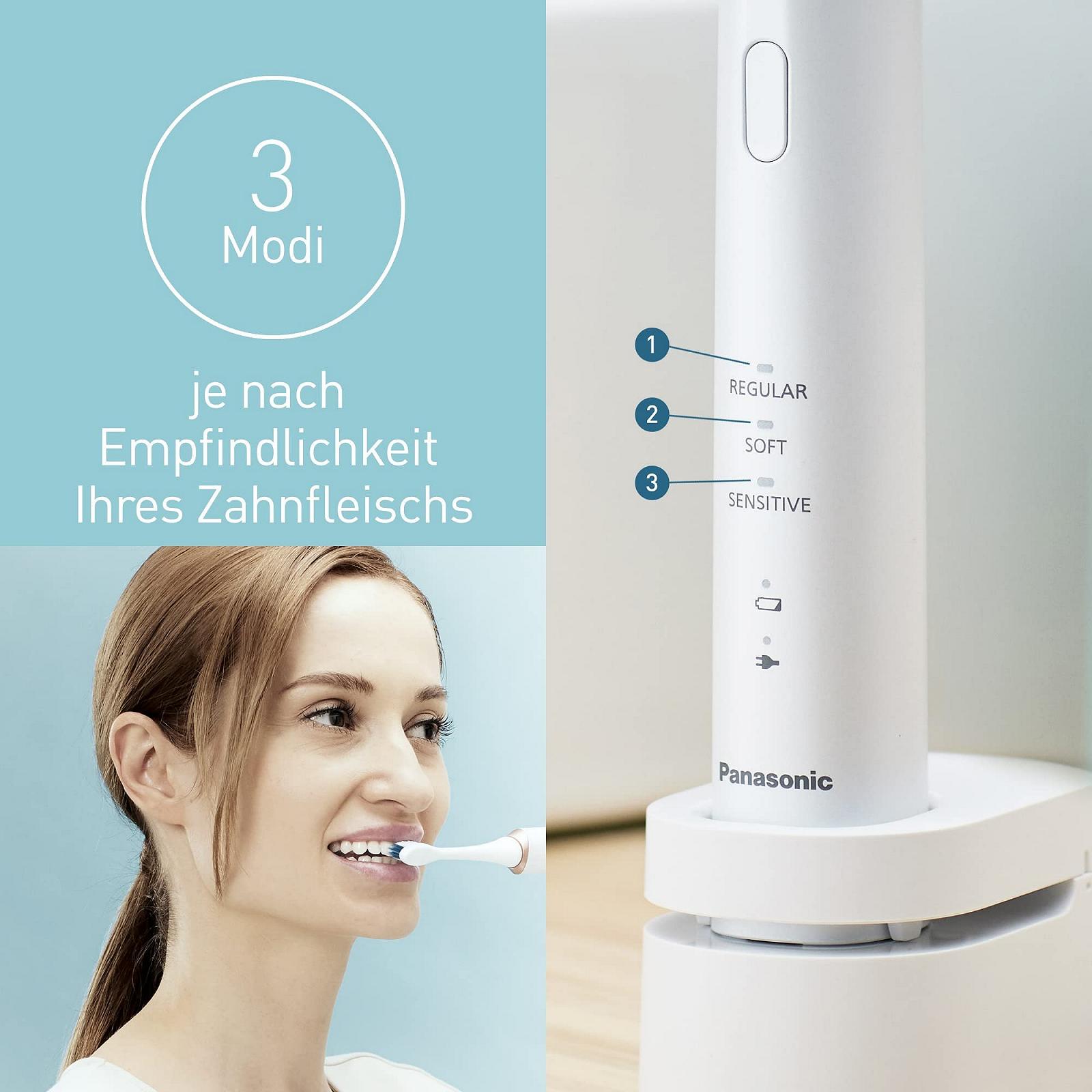 Зубна щітка електрична Panasonic EW-DC12 зі звуковими вібраціями, 3 режими використання, горизонтальна, біло-рожева, фото №5