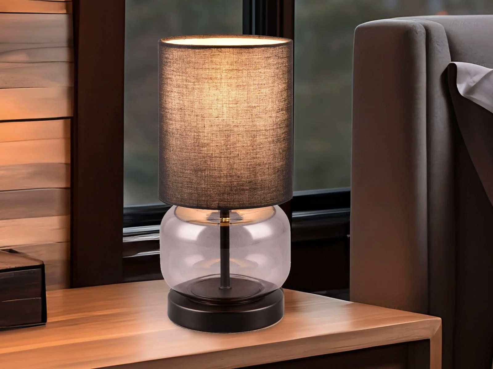 Настільна лампа meineWunschleuchte димчасте скло тканинний абажур Black 28 см, фото №7
