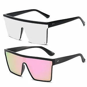 Солнцезащитные очки Квадратные ZSRVAJ для вечеринок Мужские Плоский верх Широкая оправа UV400 Защита - Фото 1