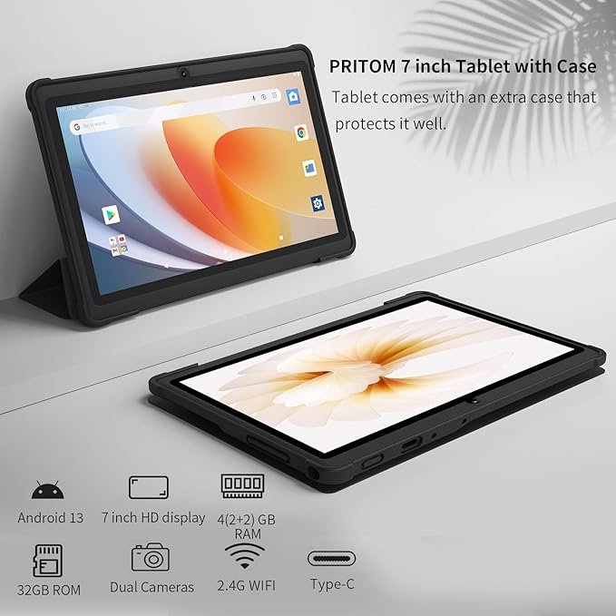 Планшет 7" PRITOM K7 (2+2)/32Gb 4 ядра Android 13 Black, фото №3