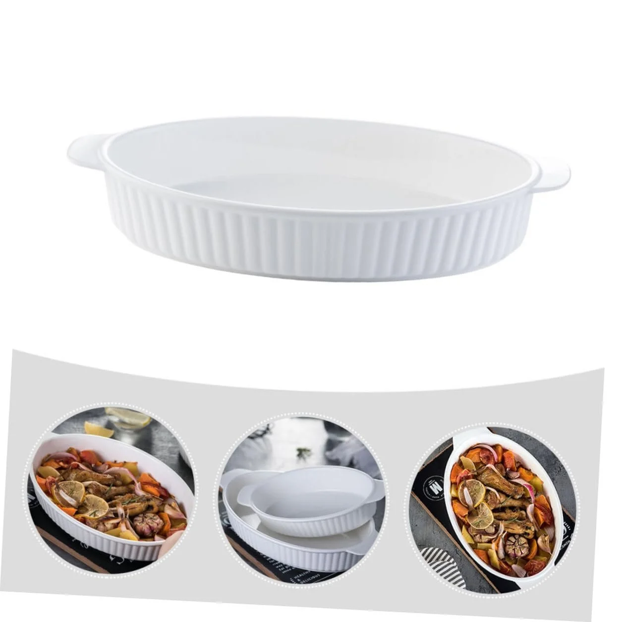 Овальная керамическая форма для запекания Термостойкая С двойными ручками Равномерный нагрев, фото №3