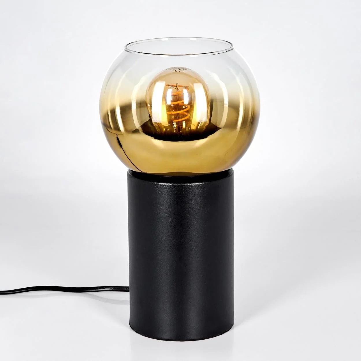 Настільна лампа HOFSTEIN Koyoto Металева Скляна Ретро/Вінтаж Діаметр 15 см E27 Чорна/Золотиста, фото №9