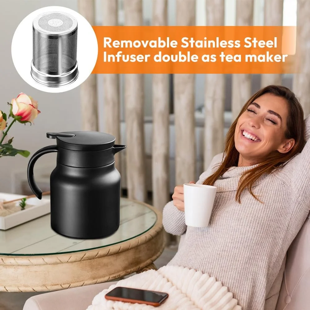 Термос-кавник 1 літр, Колба з подвійними стінками з нержавіючої сталі з захистом від опіків, фото №4