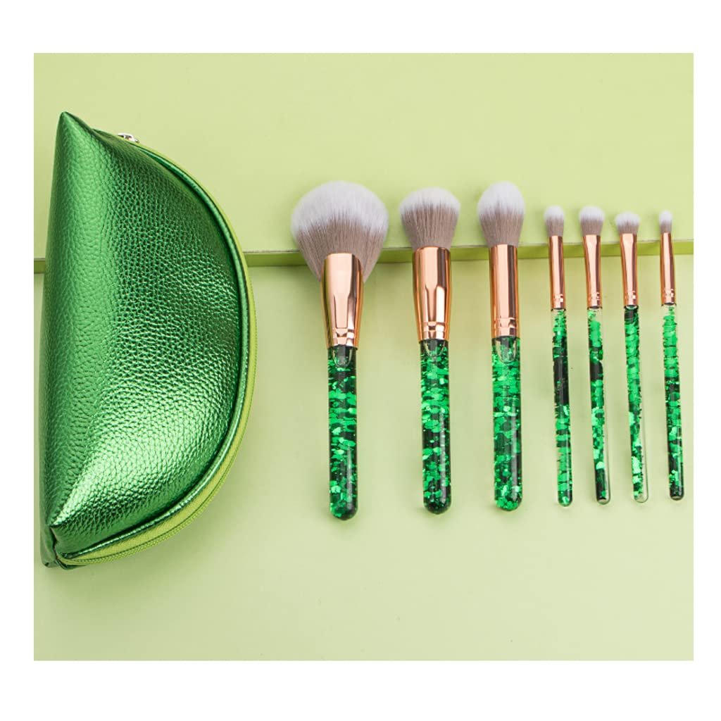 Набір кистей для макіяжу Fashion 7 шт. Matcha Green з косметичкою для змішування пудри, для очей, обличчя, кисті з блискітками, набір інструментів для макіяжу, кисті з кришталевою ручкою, фото №1
