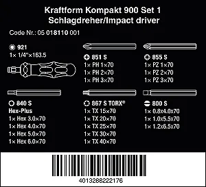 Ударно-поворотная отвертка Wera Kraftform Kompakt 900 Set 1 Черный synthetic.ua - Фото 1
