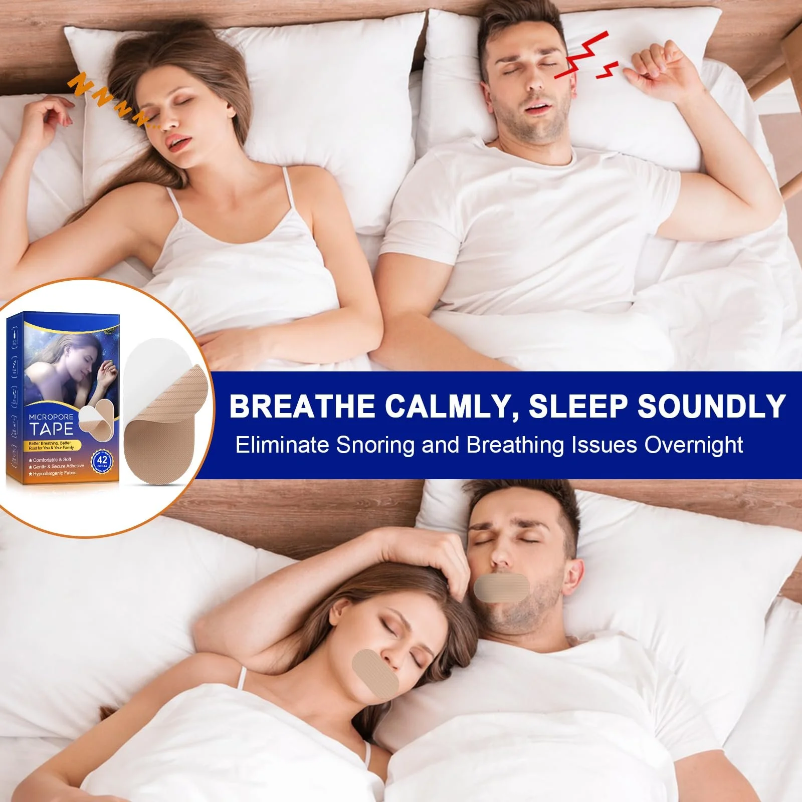 Пластирі для рота Sleep, 42 шт, Преміум стрічка для рота для сну, Проти хропіння, фото №4
