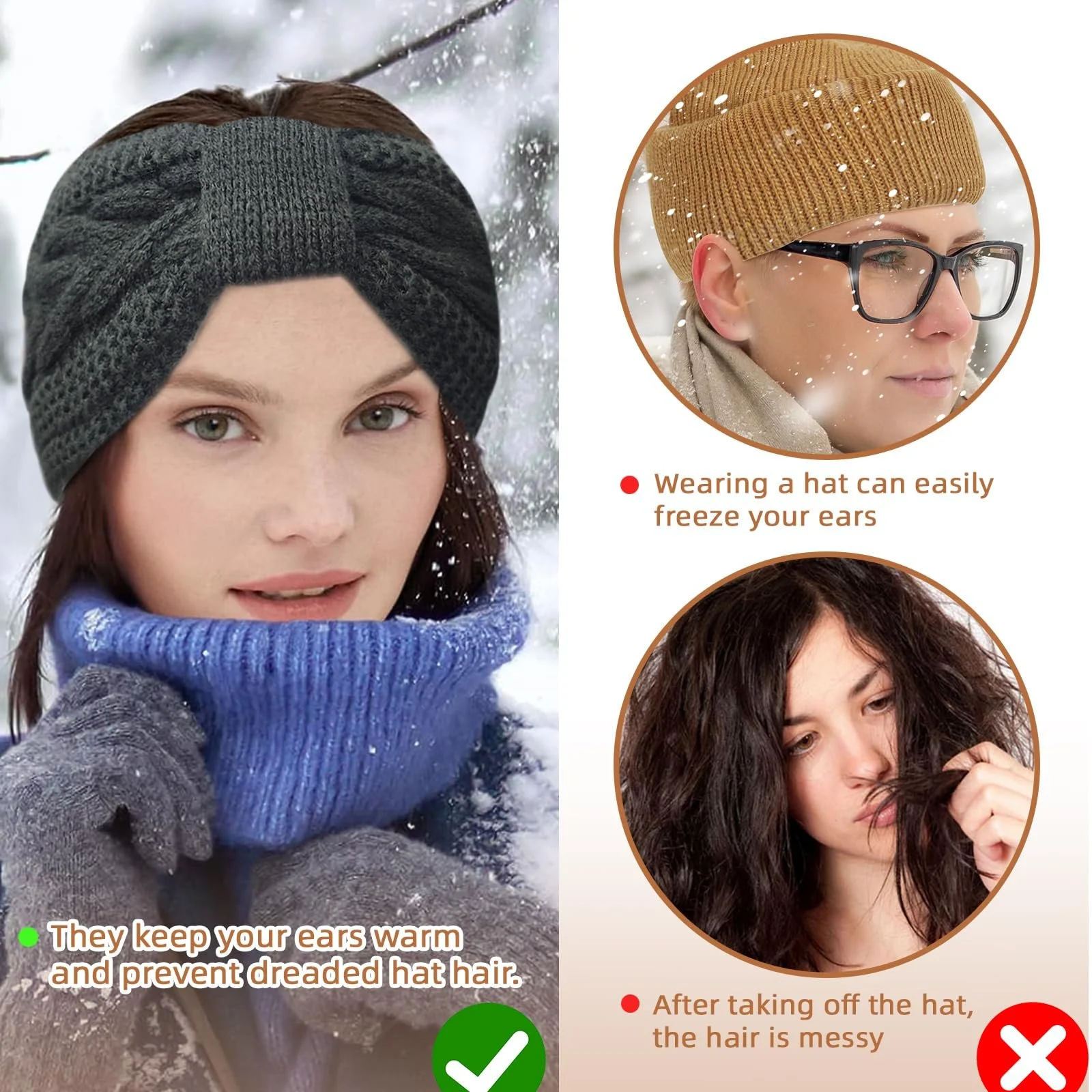 В'язана Пов'язка Kavya Зимова для жінок та дівчат, фото №6