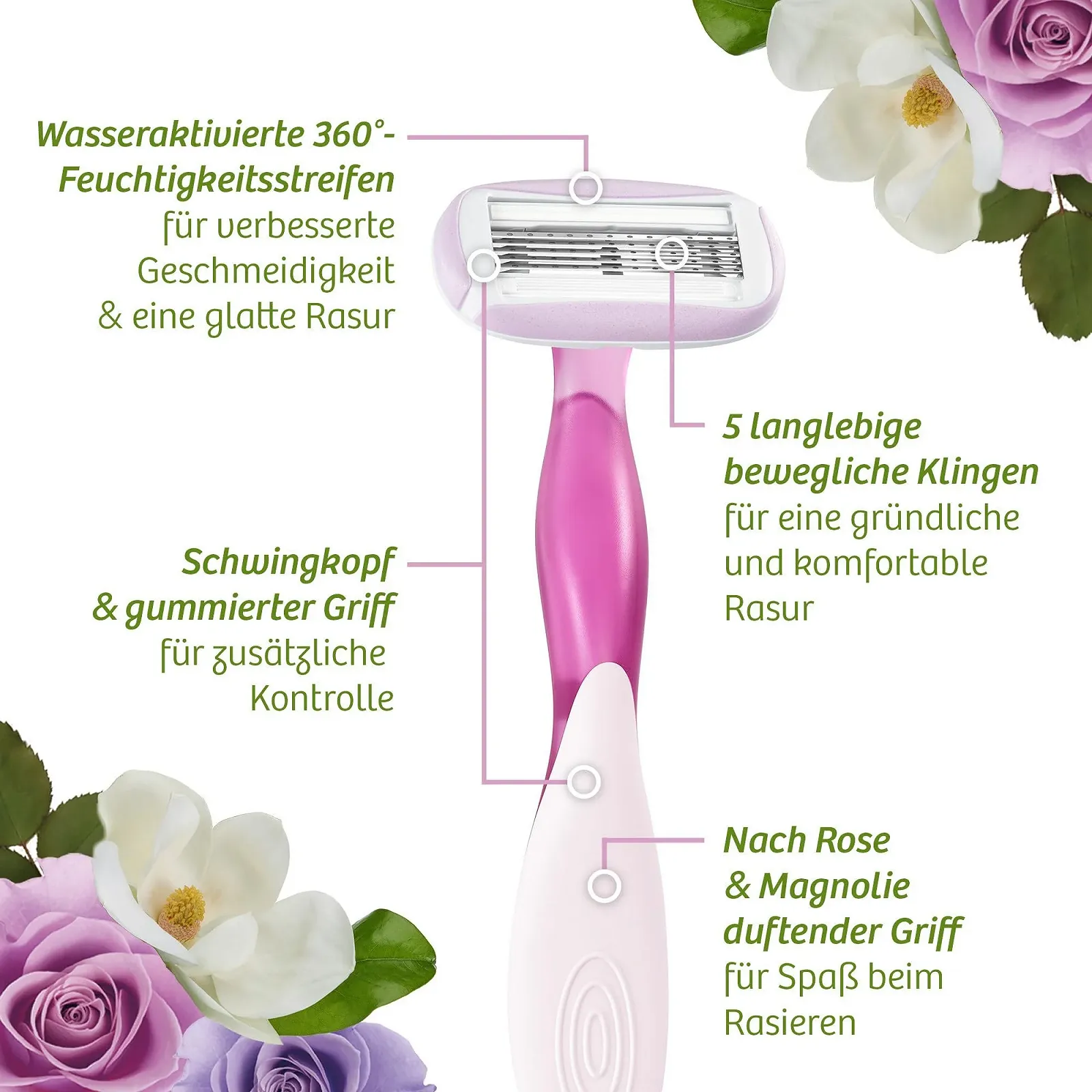 Одноразовая бритва BIC Soleil Escape 5 лезвий Женская Rose & Magnolia 3 шт, фото №5 Одноразовая бритва BIC Soleil Escape 5 лезвий Женская Rose & Magnolia 3 шт, фото №5