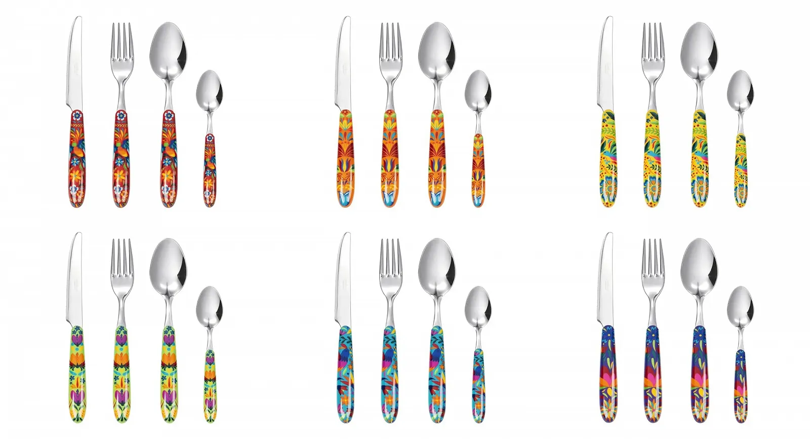 Набор столовых приборов Excelsa Mexican Flower 24 предмета, нержавеющая сталь, пластиковая ручка, фото №1