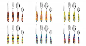 Набір столових приборів Excelsa Mexican Flower 24 предмети, нержавіюча сталь, пластикова ручка - Фото 1