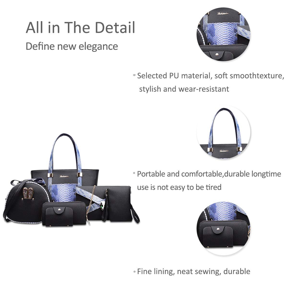 Сумка женская Nicole & Doris, набор из 6 предметов, женская сумочка, с верхними ручками, сумки через плечо, кошельки, фото №6