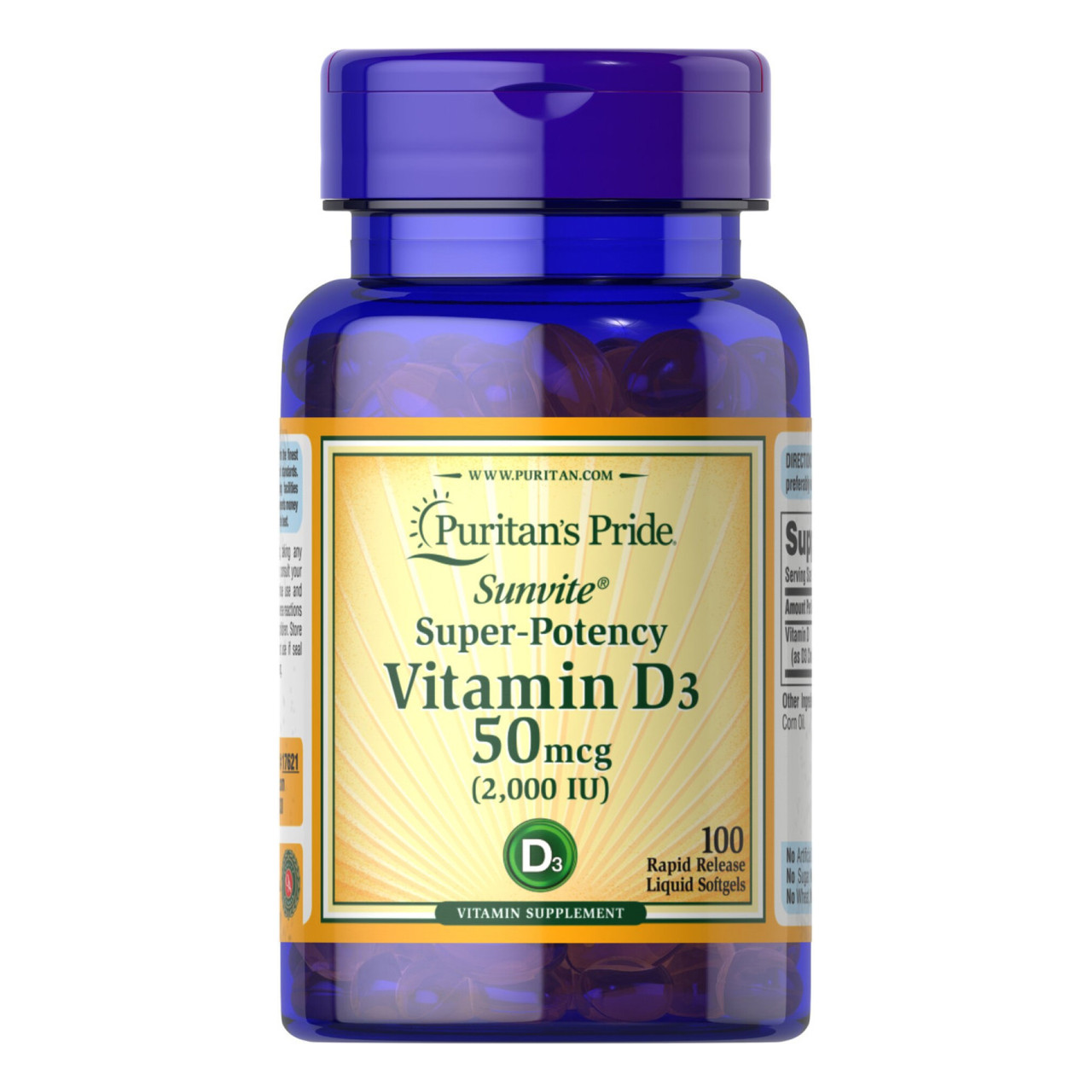 Vitamin D3 50 mcg 2000 100 caps, фото №1