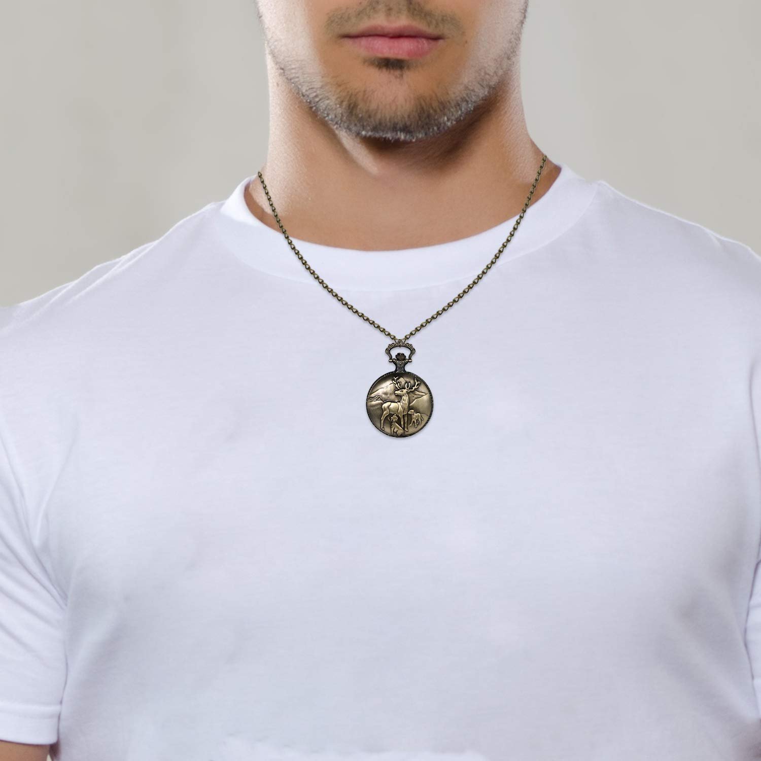 Годинник JewelryWe Кишеньковий Чоловічий Аналоговий Кварцовий Бронзовий Кулон з Ланцюжком, фото №7