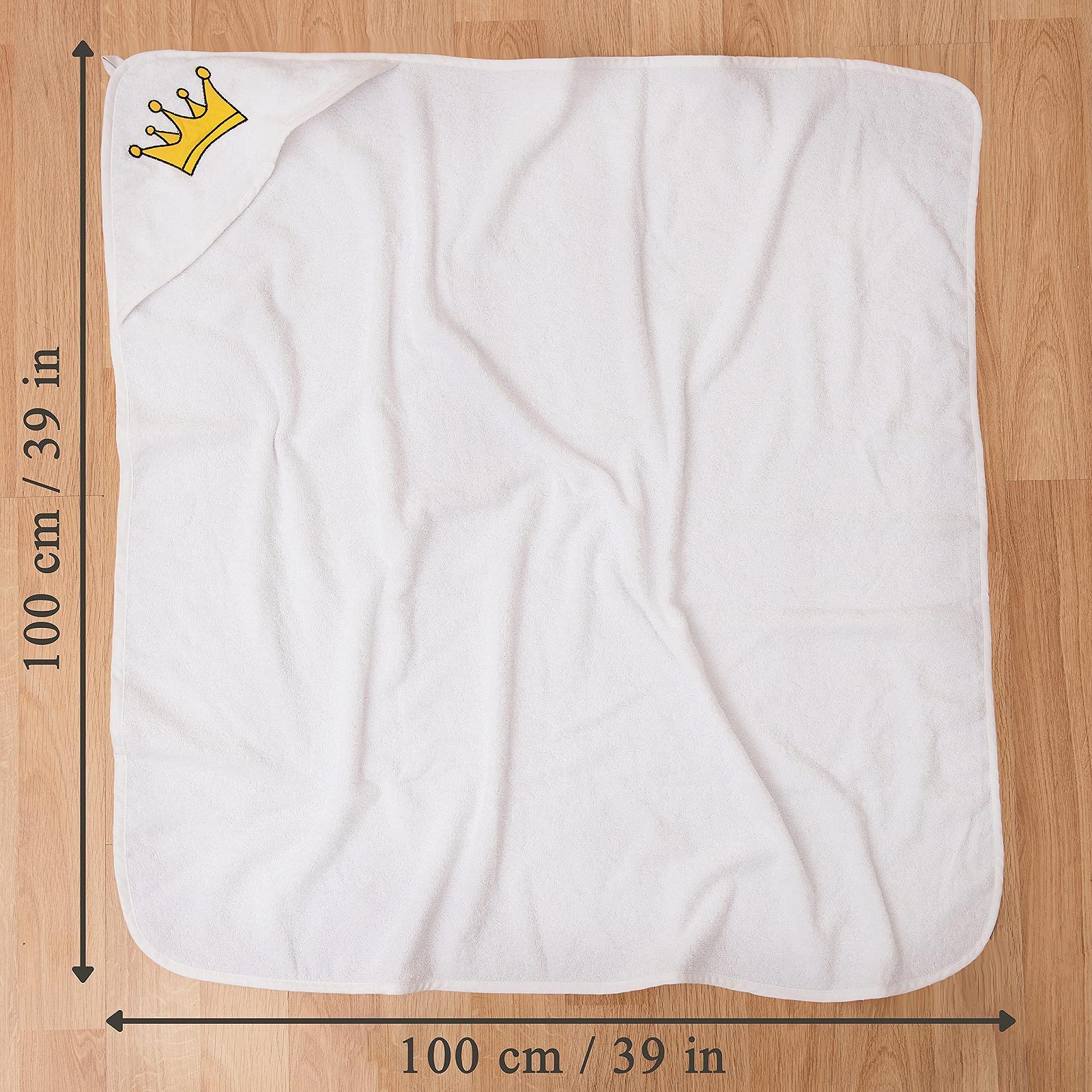 Полотенце с капюшоном Bisoo XL для малышей 100 x 100 см с вышивкой короны, 100% хлопок, белый, фото №4