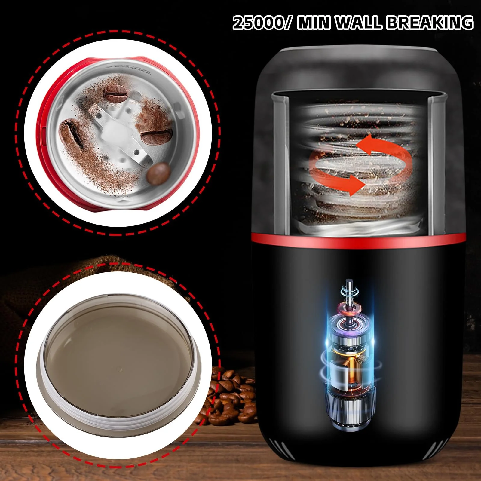 Электрическая кофемолка, Измельчитель таблеток, Кофемолка и мельница для специй, Электрическая таблеточная мельница для кофейных зерен, Трав, Орехов Черный, фото №7