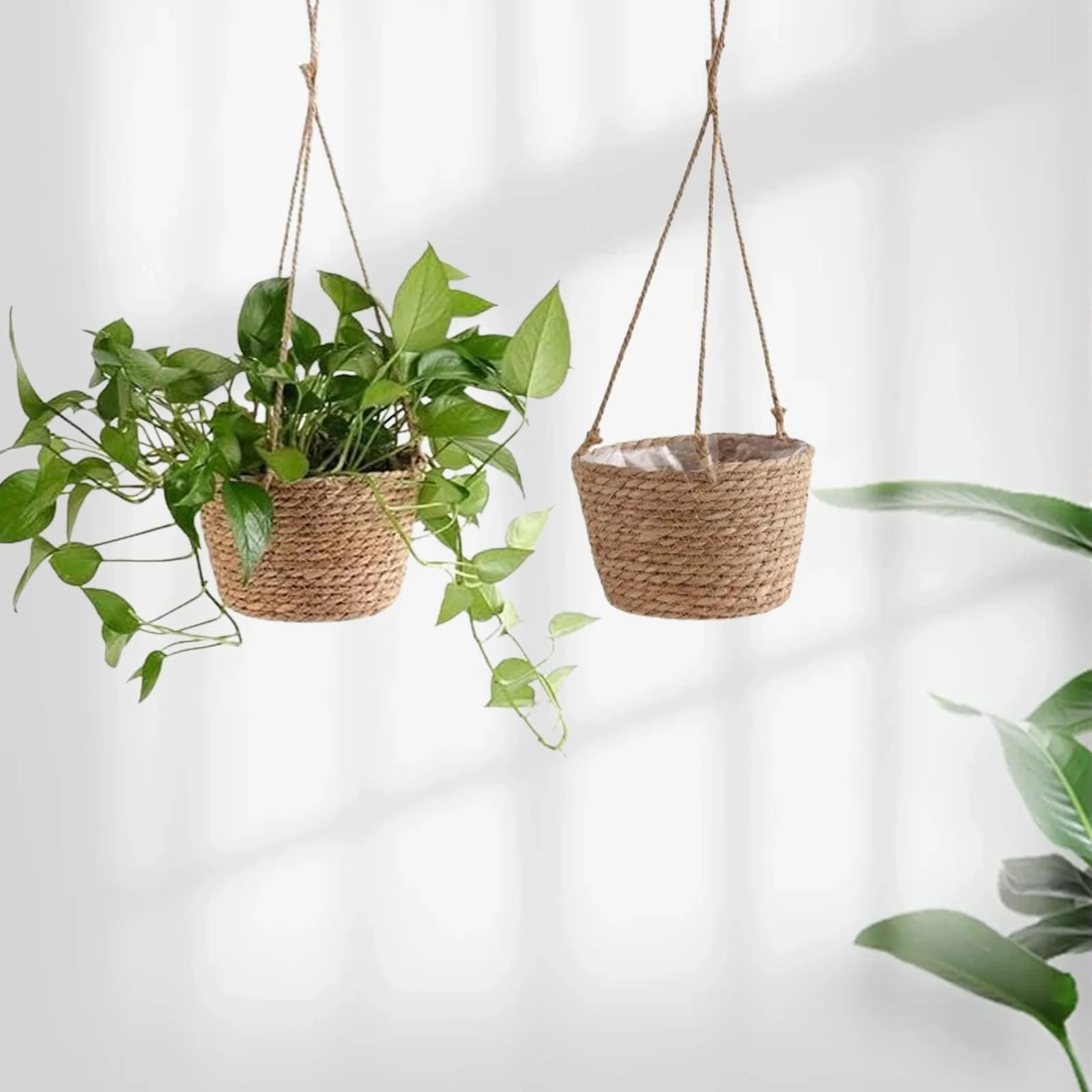 Підвісний плетений кошик для кашпо макраме бавовняна мотузка, фото №8