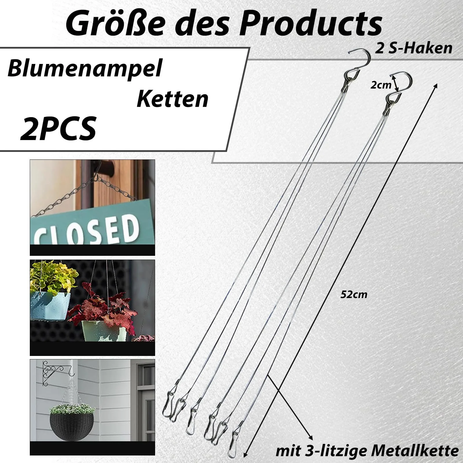 Ланцюги для підвісних вазонів 2 Sets 6-Strand 52 см Нержавіюча сталь зі S-подібними гачками, фото №2 Ланцюги для підвісних вазонів 2 Sets 6-Strand 52 см Нержавіюча сталь зі S-подібними гачками, фото №2