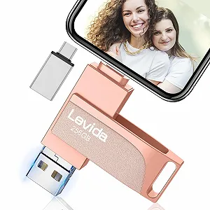 USB-накопичувач Levida Photo Stick 3.0 4 в 1 256 ГБ iOS Android Type-C USB 3.0 Світло-рожевий - Фото 1