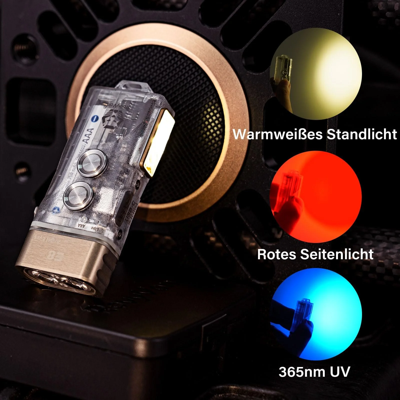 Фонарь RovyVon Angel Eyes E8 High Cri 500 люмен, перезаряжаемый, брелок, двойное питание AAA, с режимом блокировки, водонепроницаемый для дома и улицы, фото №2