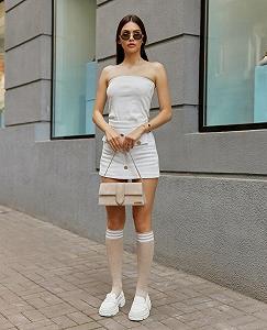 Бежевые демисезонные гольфы ниже колена с белыми полосками для девушки synthetic.ua - Фото 1