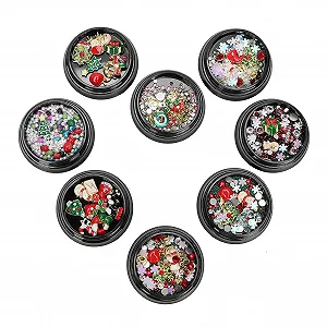 Набор для ногтей Рождественский, 8 шт., сплавные заклепки, жемчуг, DIY, микс жемчуга, стразы для украшения ногтей, рождественские украшения, маникюрный салон - Фото 1